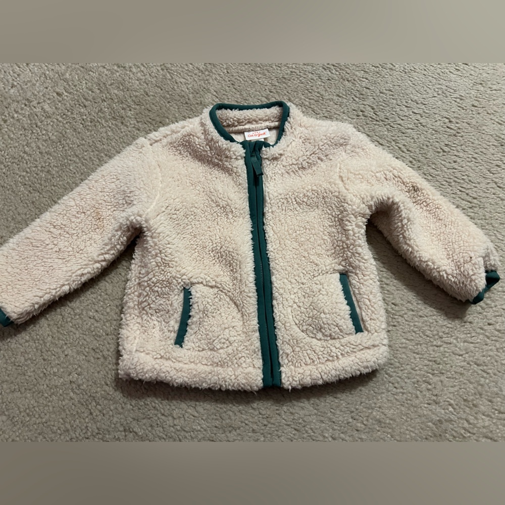 Cat & Jack 12 months Cream Fleece Jacket with Green Accents